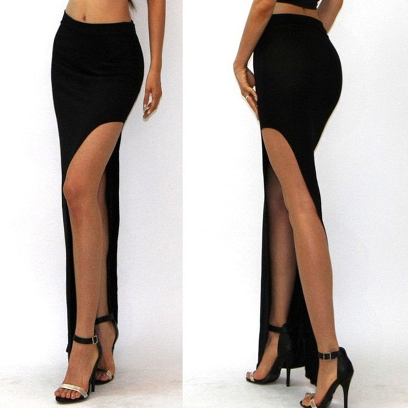 Long  Sexy Open Split High Waist Skirt