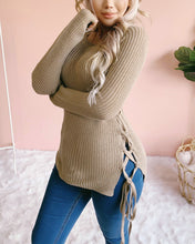 Load image into Gallery viewer, Thick Knitted O Neck Solid Split Cross Bandage Sweater Oullover
