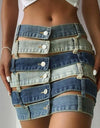 High Waist Denim Hollow Out Color block Skirt