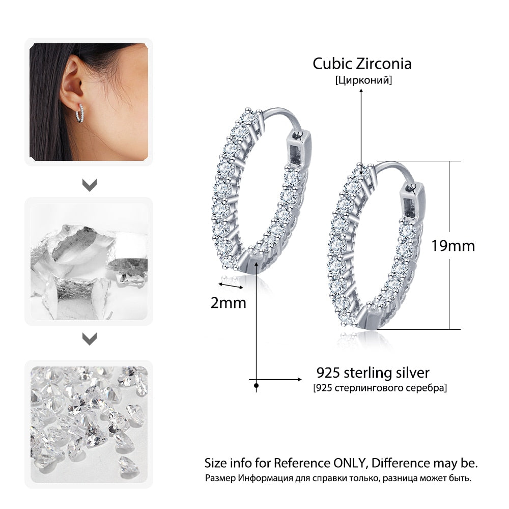 Sparkling Cubic Zirconia 925 Sterling Silver Hoop Earrings