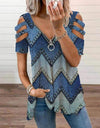 V-Neck Zipper Blouse Pullover
