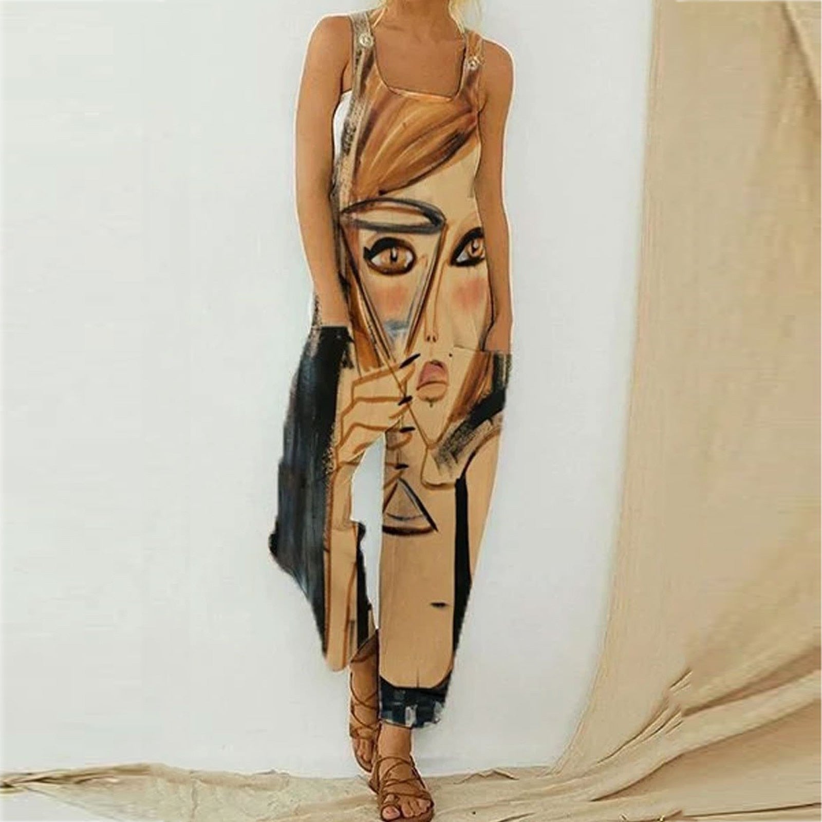 Sleeveless Wide Leg Printed Romper Jumpsuit