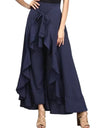 Chiffon Wide-Leg Ruffle Split Tie-Waist Maxi Skirt