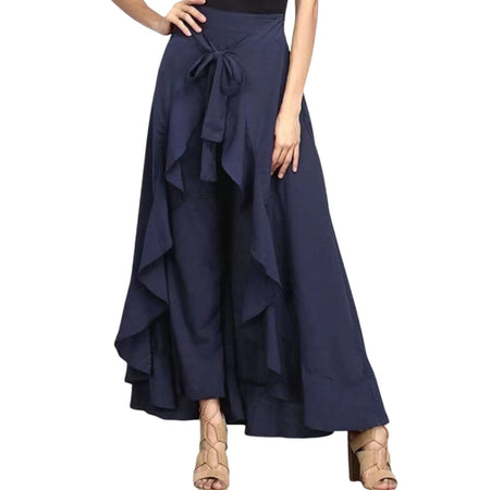 Chiffon Wide-Leg Ruffle Split Tie-Waist Maxi Skirt