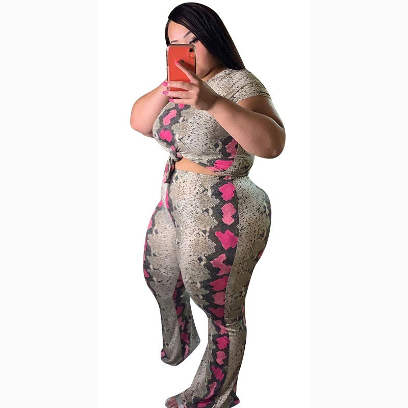 L-4XL Plus Size sexy snake print two pieces outfit