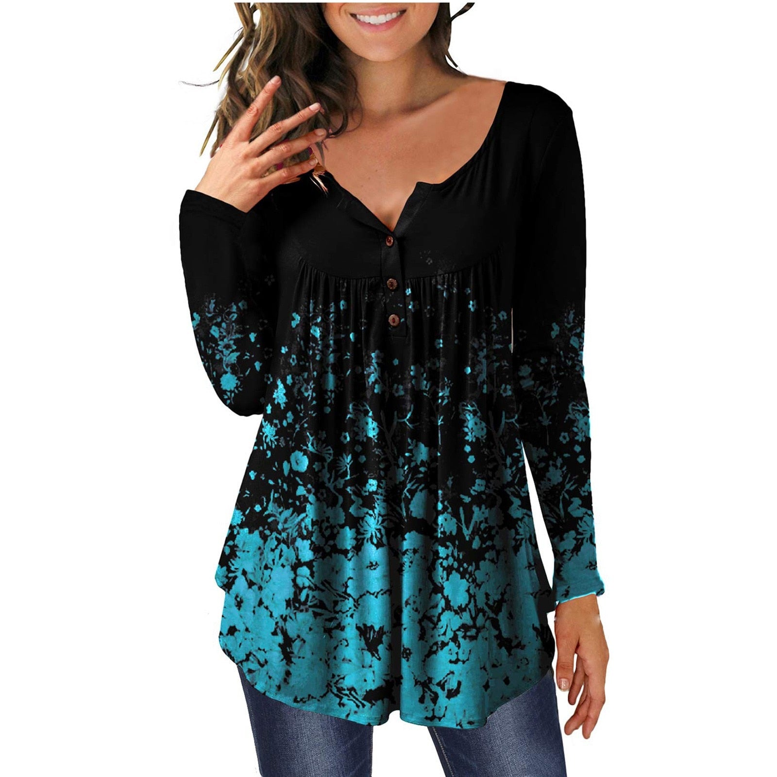 Round Neck Button tunic blouse