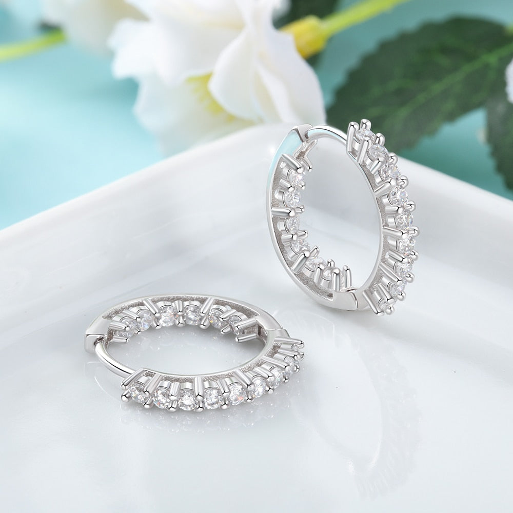 Sparkling Cubic Zirconia 925 Sterling Silver Hoop Earrings