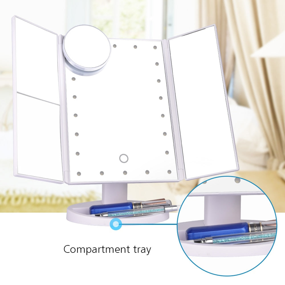 Adjustable LED Touch Screen Makeup Folding Mirror