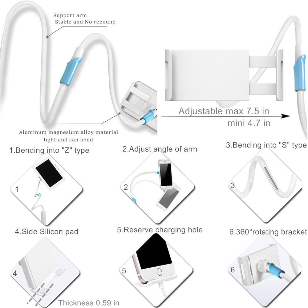 Universal Long Arm Tablet Holder for iPad Pro Air Mini Galaxy Tab Xiaomi Lenovo 4-11inch Mount Tablet Phone Holder