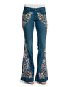 Flower Embroidery Flare Denim Pants