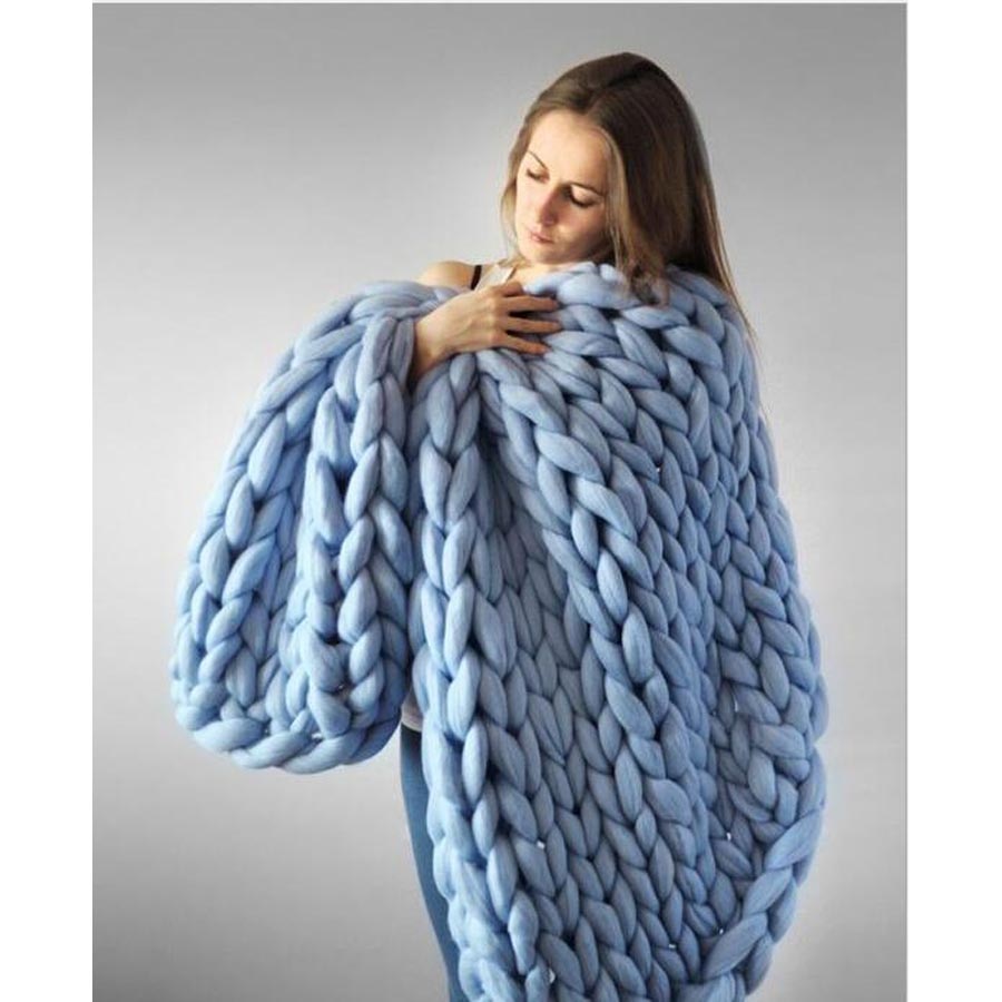 Thick knitted wool blanket