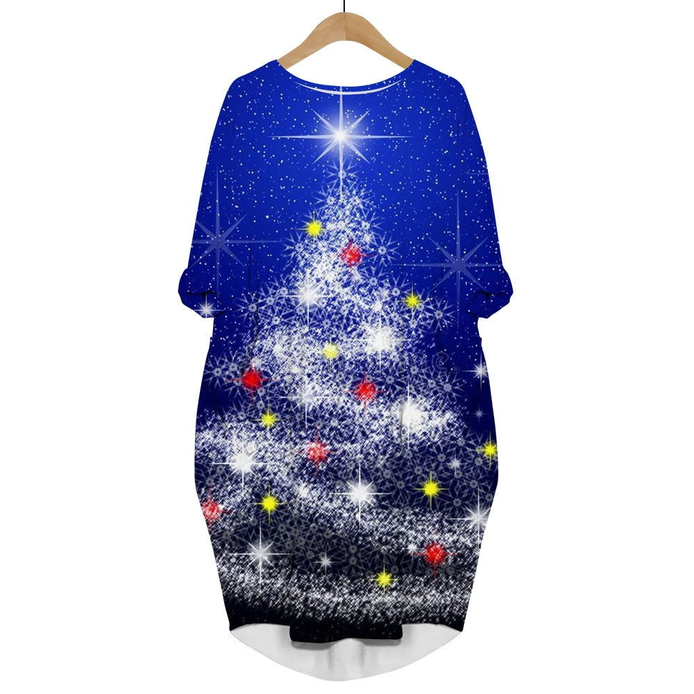 Long Sleeve 3D Print Christmas Dress