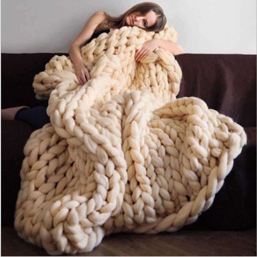 Thick knitted wool blanket