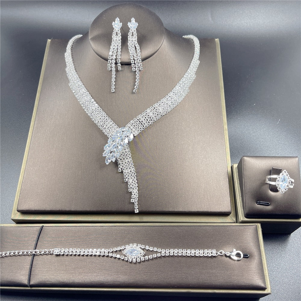 Silver Color Rhinestone Crystal Bridal Jewelry Sets