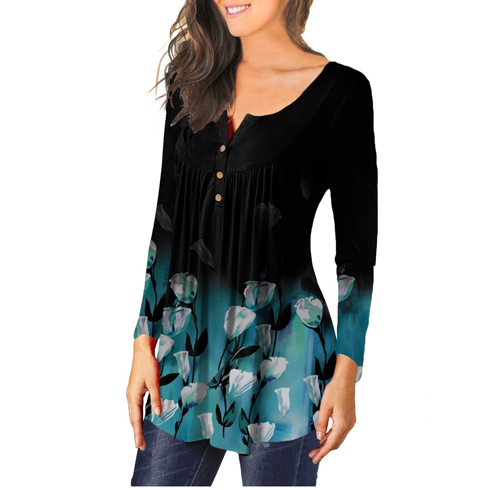 Round Neck Button tunic blouse
