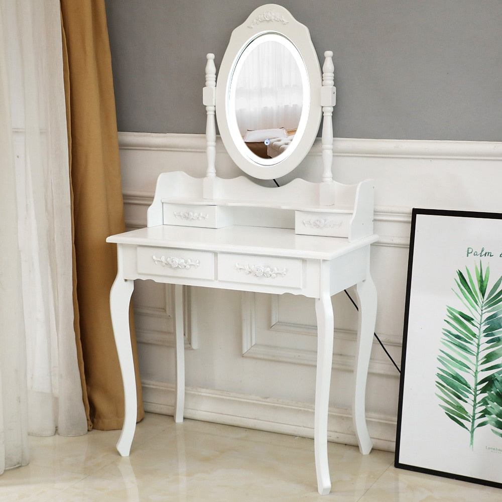 LED Single Mirror With 4 Drawers Vanity Makeup Table