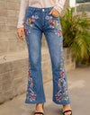 Flower Embroidery Flare Denim Pants