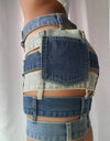 High Waist Denim Hollow Out Color block Skirt