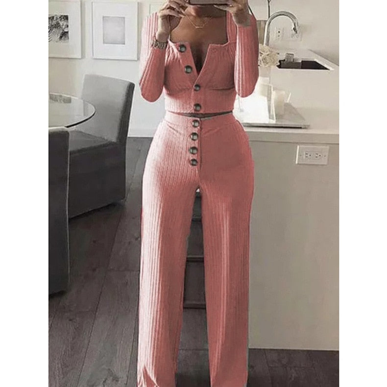 2 Piece Long Sleeve Cardigan Knitted Suit