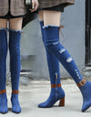Denim Over The Knee Stretch High Heel Pointed Toe Boots