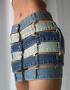 High Waist Denim Hollow Out Color block Skirt