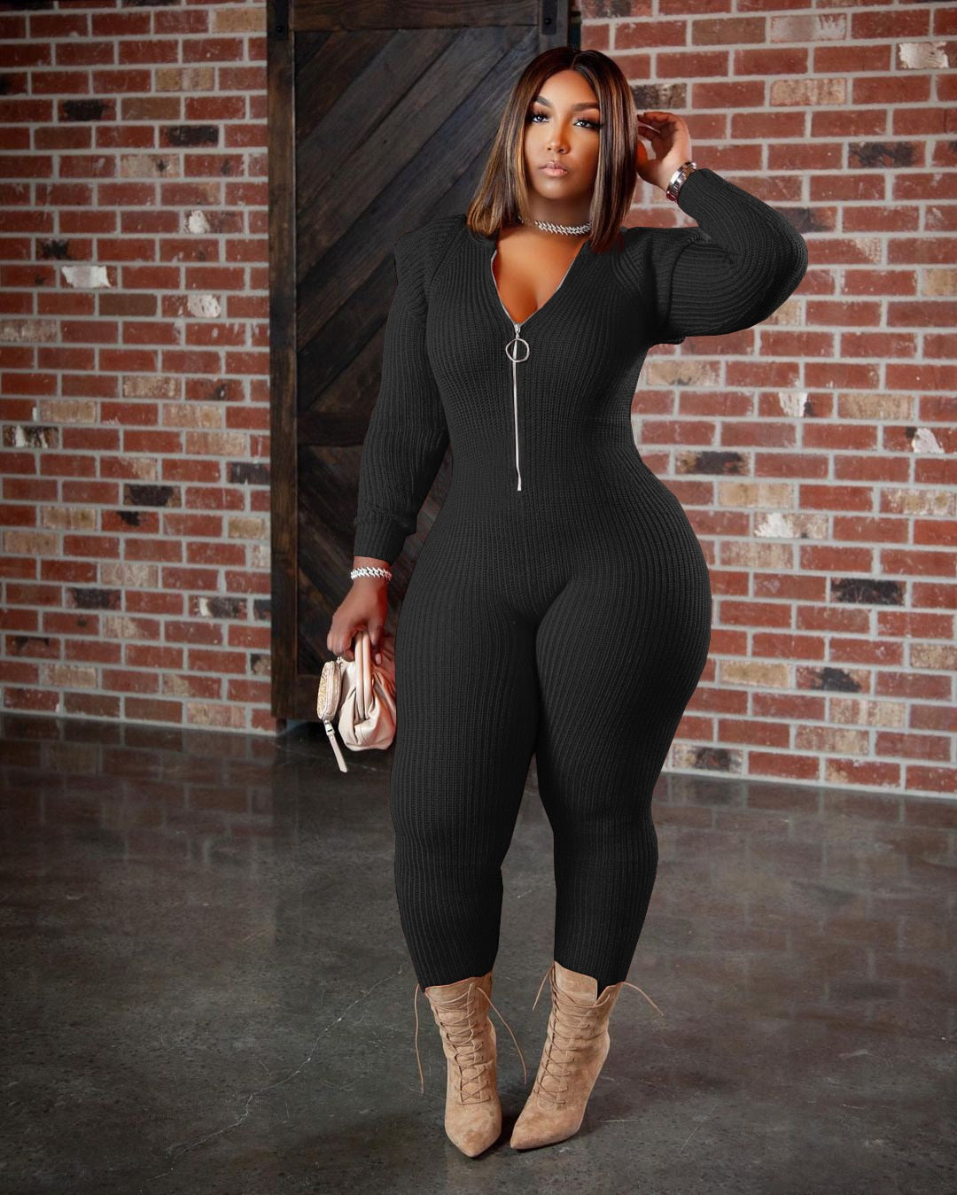 Knitted Hooded Long Sleeve One Piece Overalls