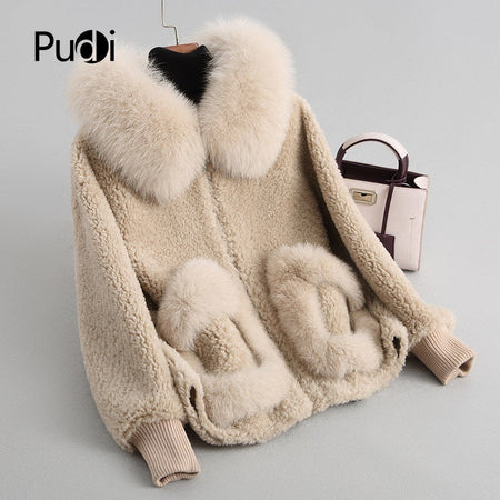 Winter Wool Warm Overcoat With Real Fox Fur