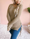 Thick Knitted O Neck Solid Split Cross Bandage Sweater Oullover