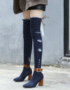 Denim Over The Knee Stretch High Heel Pointed Toe Boots