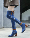 Denim Over The Knee Stretch High Heel Pointed Toe Boots