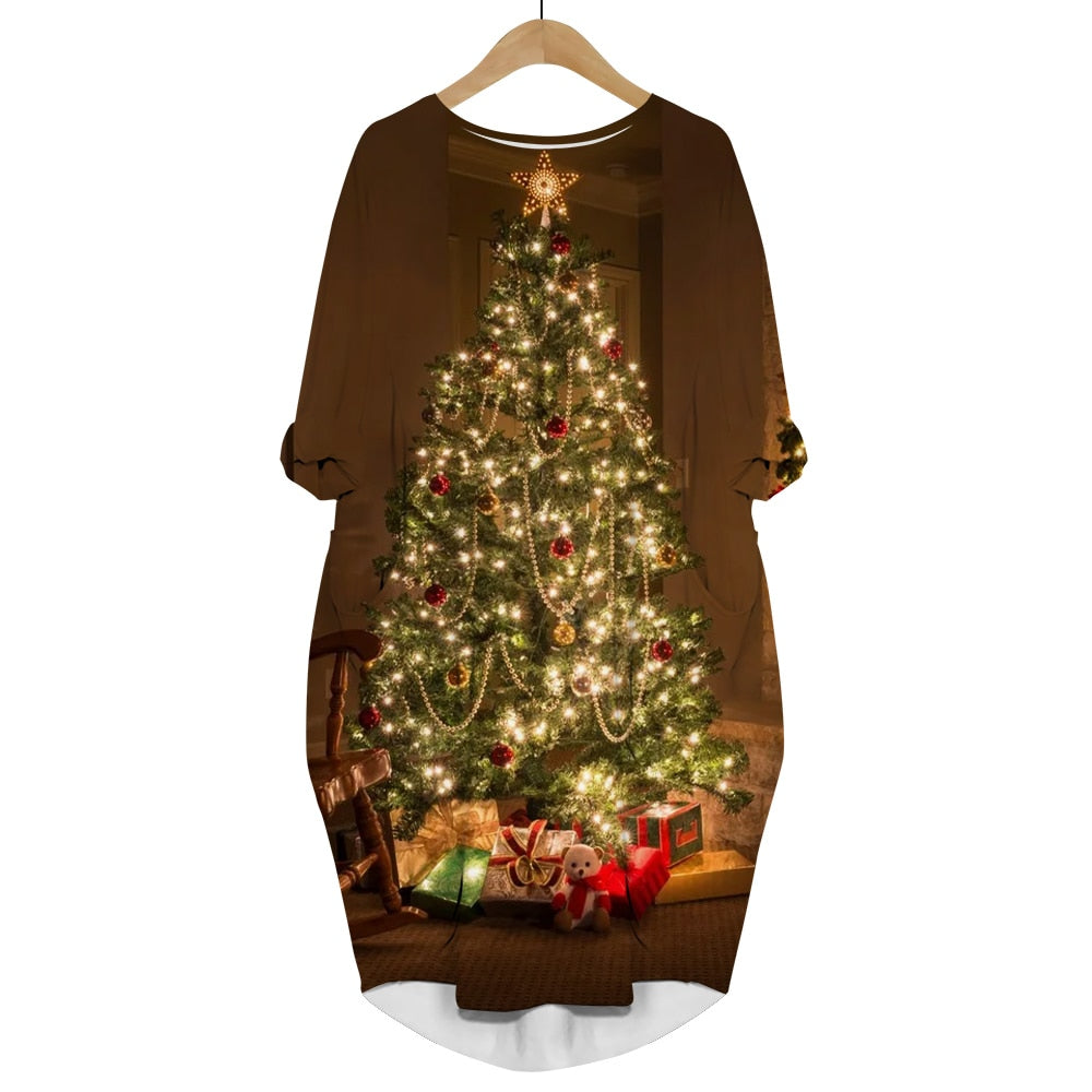 Long Sleeve 3D Print Christmas Dress