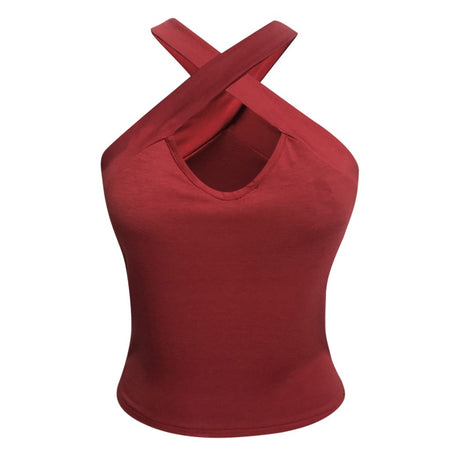 Cross Sleeveless Solid Vest Hollow Casual Vest Top