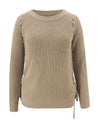 Thick Knitted O Neck Solid Split Cross Bandage Sweater Oullover