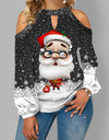Oversized Santa Print Off-shoulder Long-sleeved Top