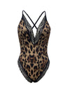 Deep-v Neck Leopard Grain Lace Bodysuits