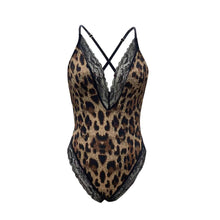 將圖片載入圖庫檢視器 Deep-v Neck Leopard Grain Lace Bodysuits
