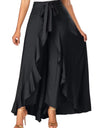 Chiffon Wide-Leg Ruffle Split Tie-Waist Maxi Skirt
