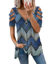 V-Neck Zipper Blouse Pullover