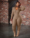 Knitted Hooded Long Sleeve One Piece Overalls