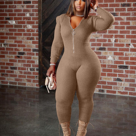 Knitted Hooded Long Sleeve One Piece Overalls