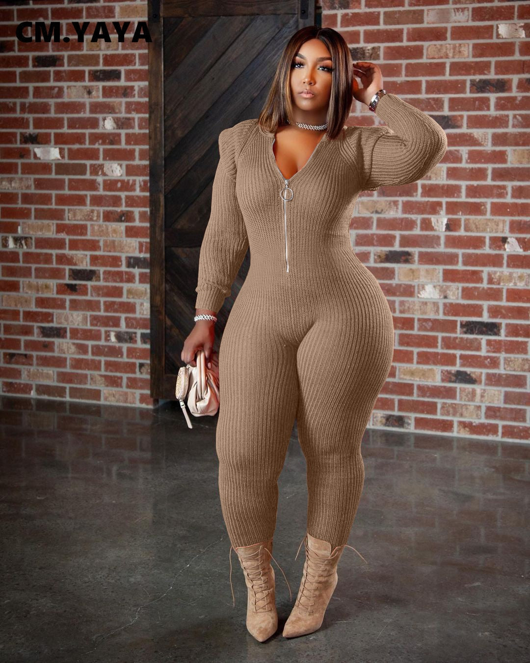 Knitted Hooded Long Sleeve One Piece Overalls