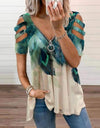 V-Neck Zipper Blouse Pullover