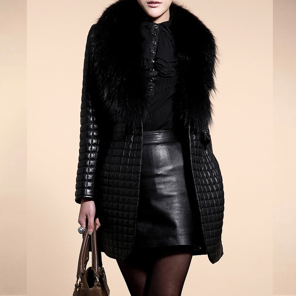 Warm Long Sleeve Faux Leather Fur Coat