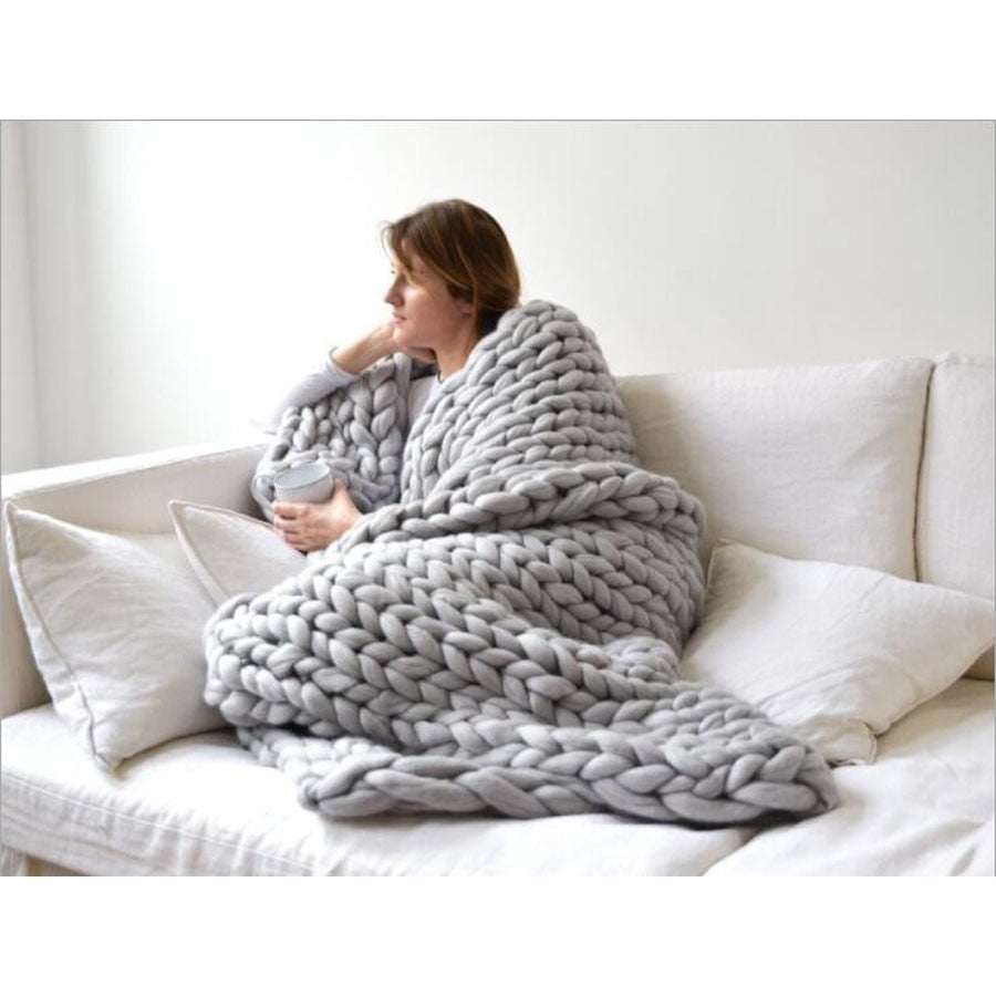 Thick knitted wool blanket