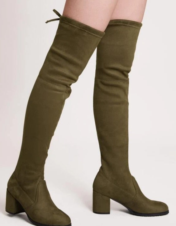 Over The Knee Women Mid Heel Thigh High Boot