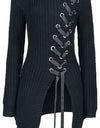 Long Thick Casual Lace-up Sexy Split Sweater With Side Slits