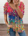 V-Neck Zipper Blouse Pullover