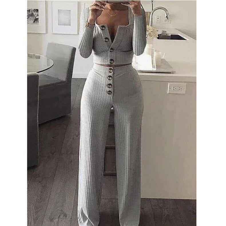 2 Piece Long Sleeve Cardigan Knitted Suit