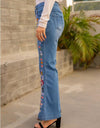 Flower Embroidery Flare Denim Pants