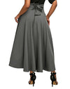 High Waist Pleated Flared A-Line Maxi Skirt